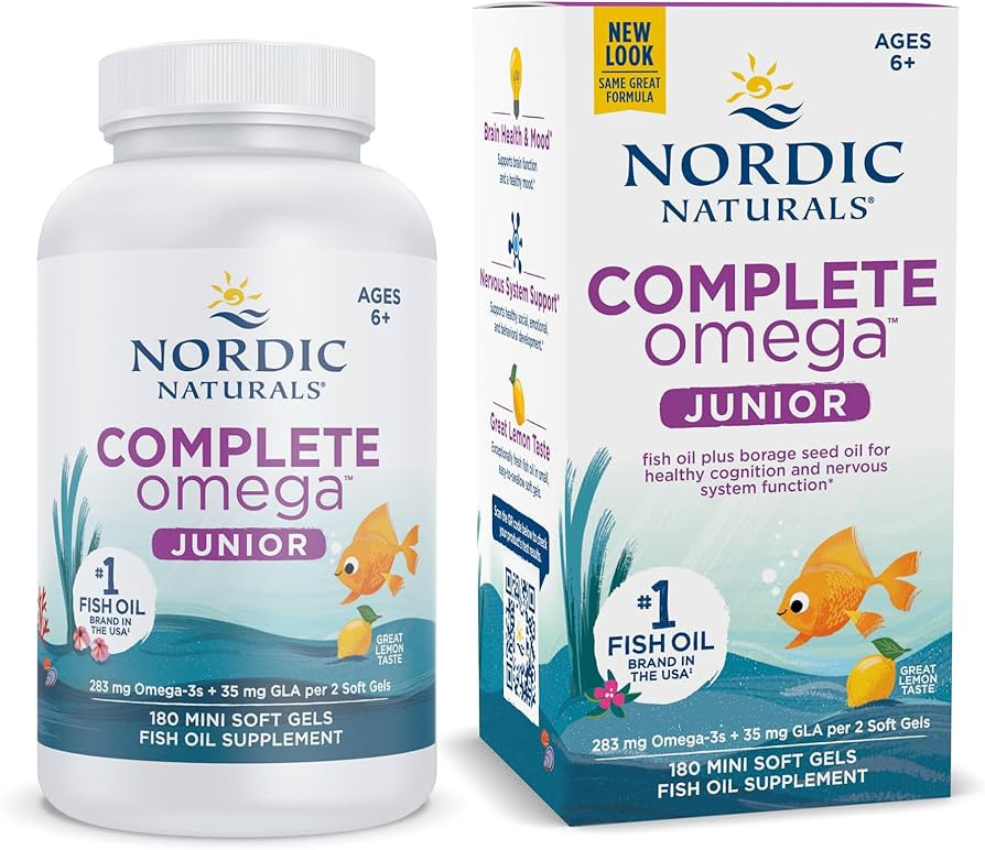 Nordic Naturals Complete Omega Jr., Lemon - 180 Mini Soft Gels - 283 mg Total Omega-3s & 35 mg GL... | Amazon (US)