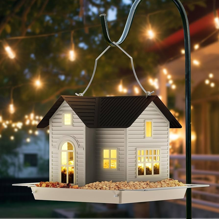 MrCrafts Solar Bird Feeder - Hanging Metal Bird House Feeder with Solar Lights, Outdoor Solar Lan... | Amazon (US)