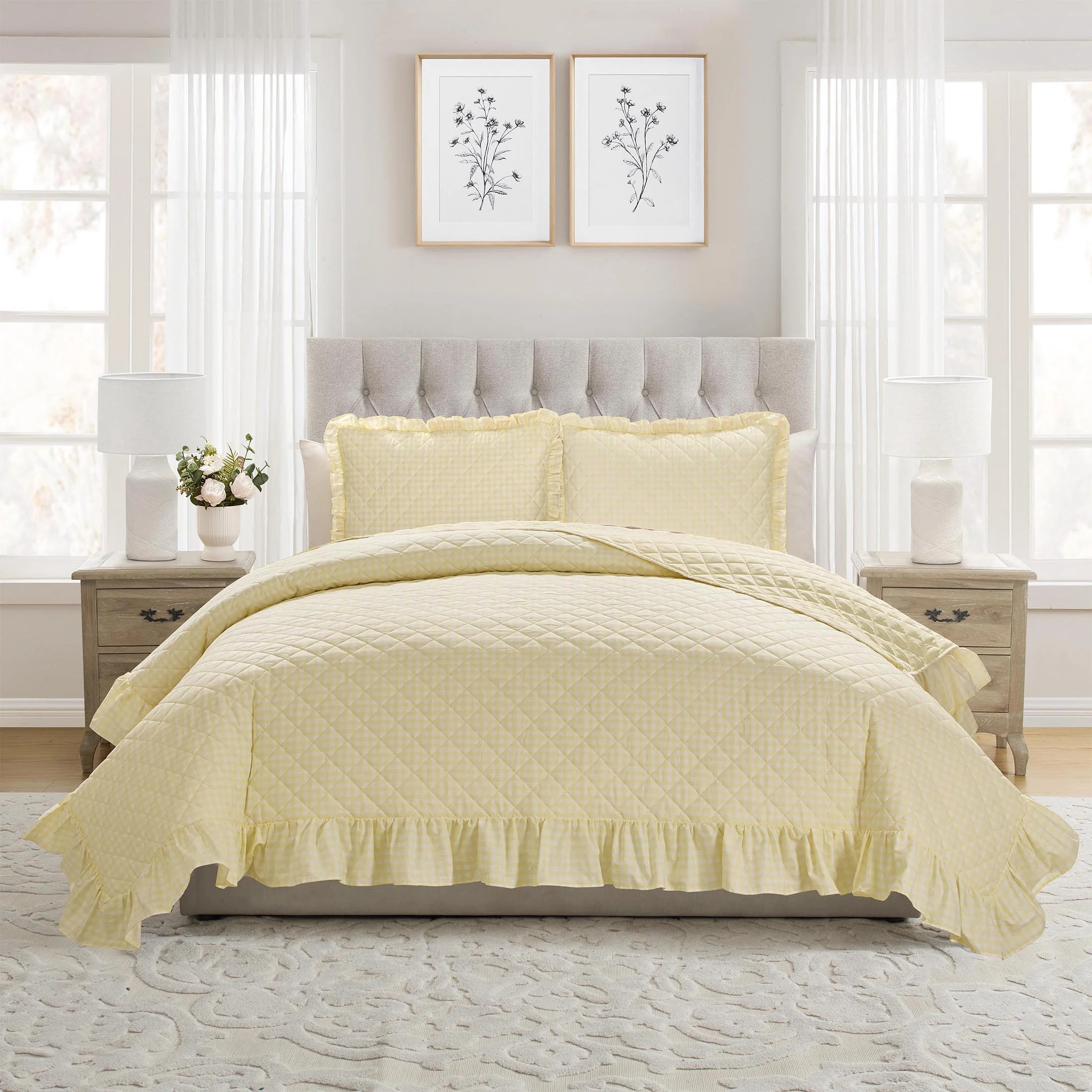 My Texas House Gingham Ruffle 2-Piece Yellow Adult Quilt Set, Twin/Twin XL - Walmart.com | Walmart (US)