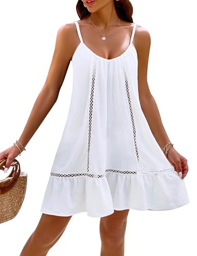 Blooming Jelly Womens Bathing Suit Cover Up Swim Beach Dresses Cover Ups Spaghetti Straps Swimsuit Coverups (M, White) | Amazon (US)