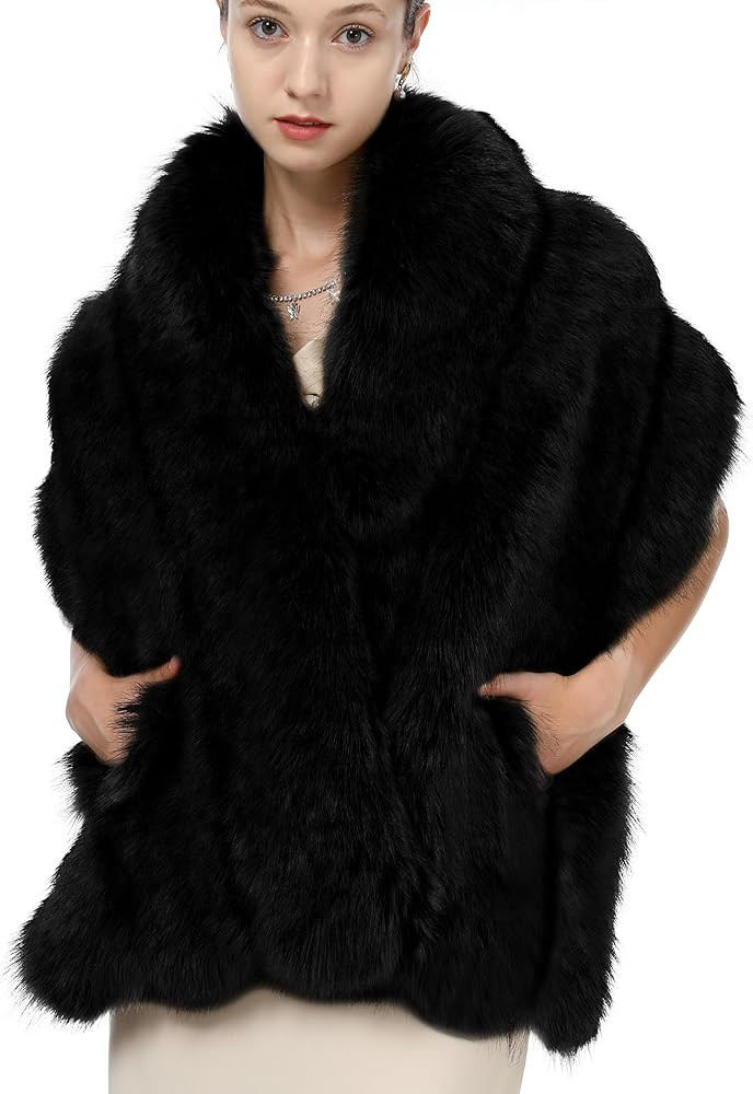 LA CARRIE Women Wedding Faux Fur Long Shawl Bridal Cape Party Stole Winter Scarf Soft Cover Up Sh... | Amazon (US)