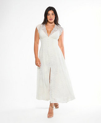 Women's Shapewear Boho Floral Lace Front Slit Maxi Dress | Macy's