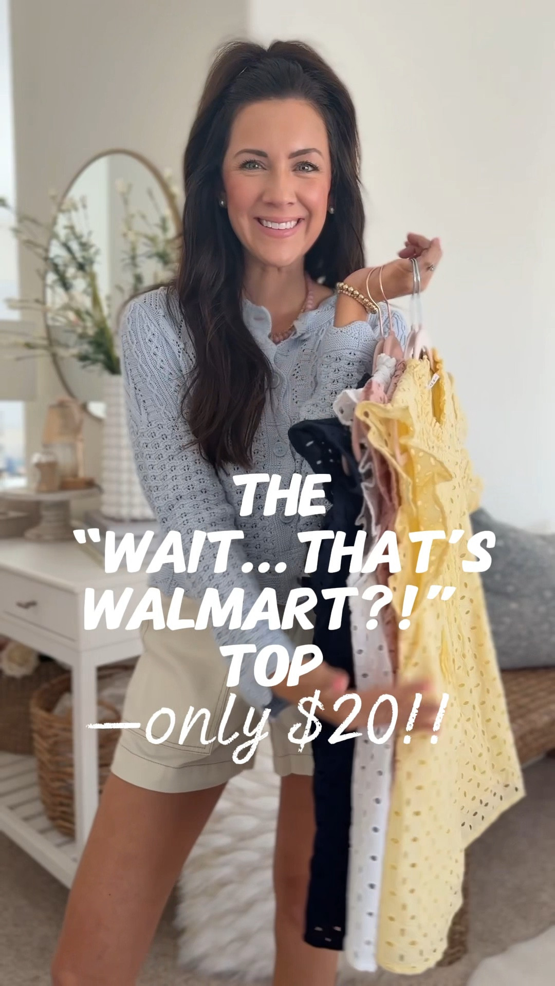 the $20 top nobody’s going to believe is Walmart!!! Full eyelet + fully lined🙌🏼 5 gorgeous colors!
.
.
SIZING-I’m wearing a small in all of them but need an extra small, run big so size down if you’re between 
.
.
Love that these can be styled with denim cut offs for an easy daytime look or elevated with cute jeans and a flat !
.
.
#walmartstyle 

#LTKootd #LTKSeasonal #LTKmomlife