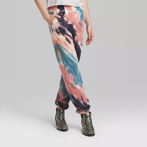 Women's High-Rise Tie-Dye SweatPants - Wild fable™ Coral/Blue | Target
