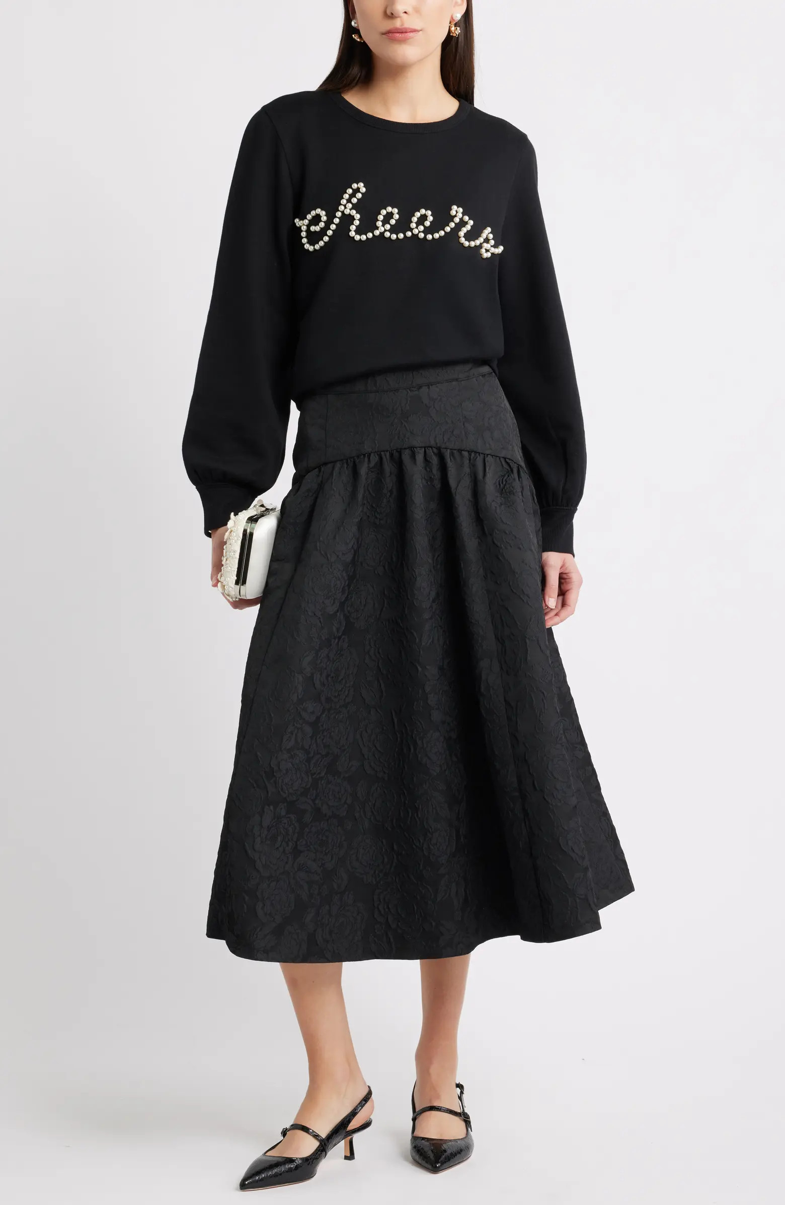 Gretchen Imitation Pearl Embellished Balloon Sleeve Sweatshirt | Nordstrom