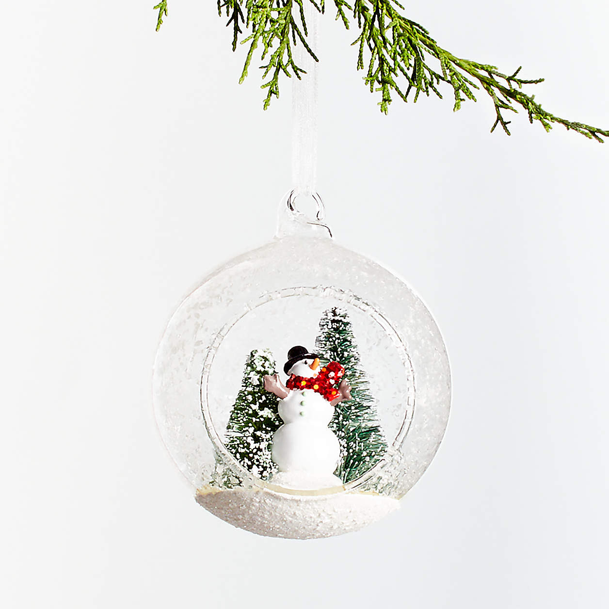 Snowman Snow Globe Christmas Tree Ornament + Reviews | Crate & Barrel | Crate & Barrel