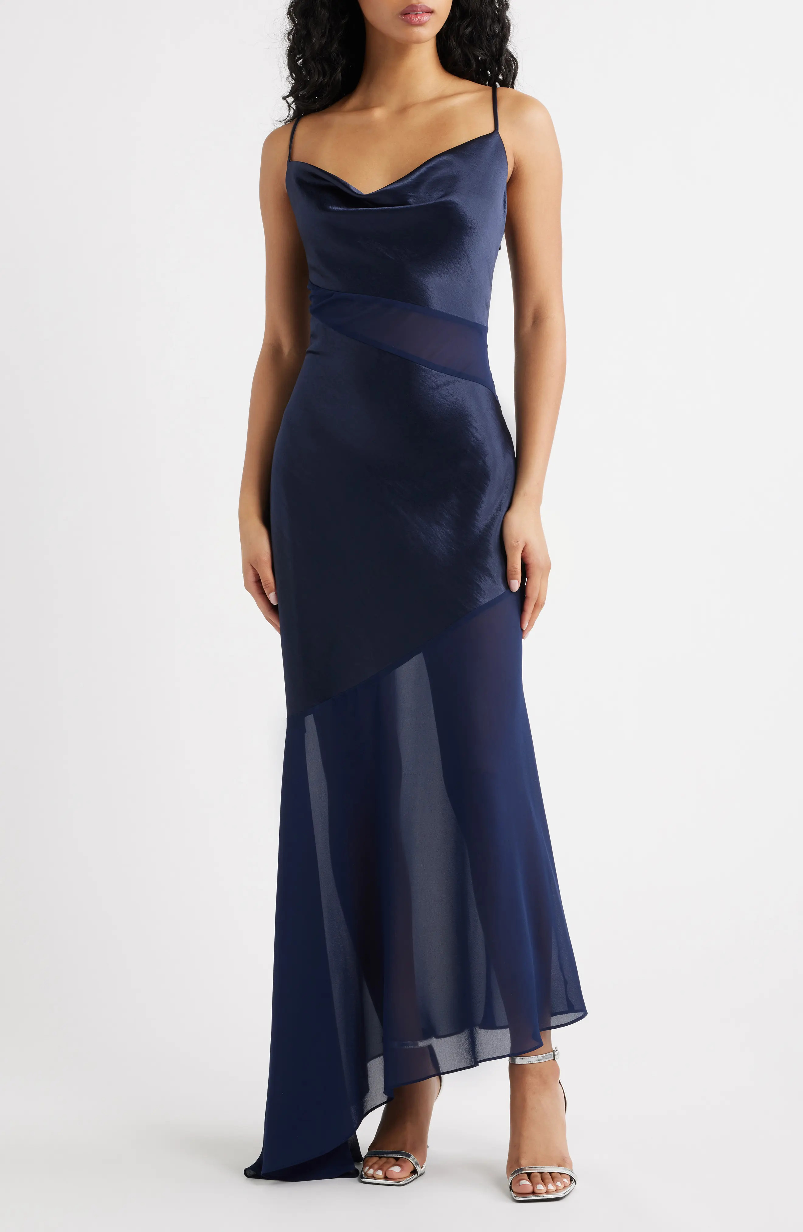 Lulus Lainey Cowl Neck Midi Dress in Navy at Nordstrom, Size Medium | Nordstrom