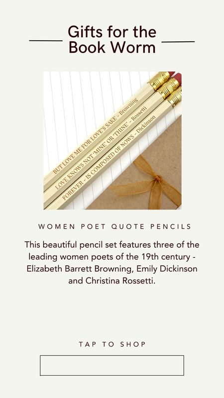 Women poet quote pencils literary gift for poetry lover English teacher or romantic quote lover pencil set