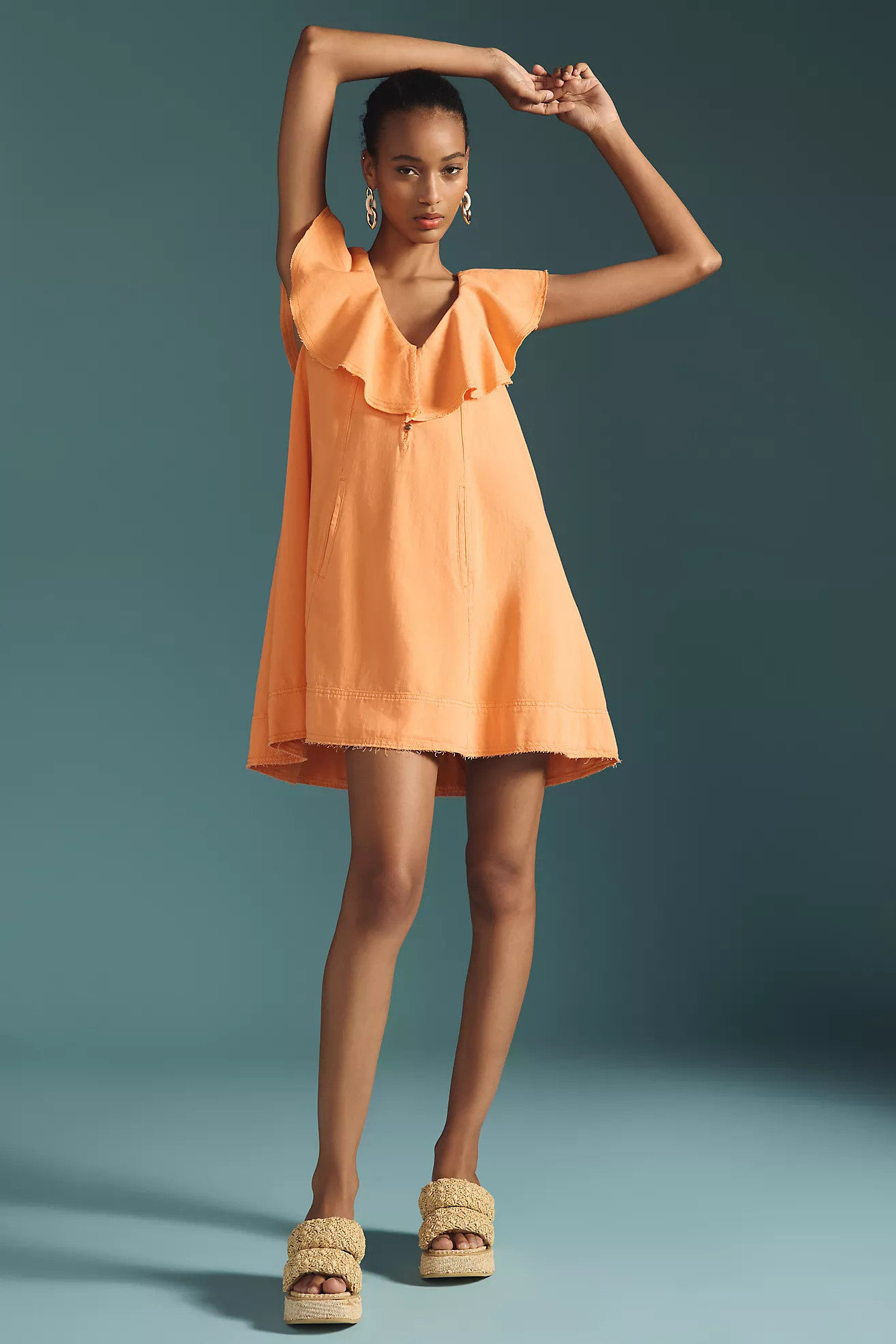 Pilcro Ruffle V-Neck Shift Dress | Anthropologie (US)