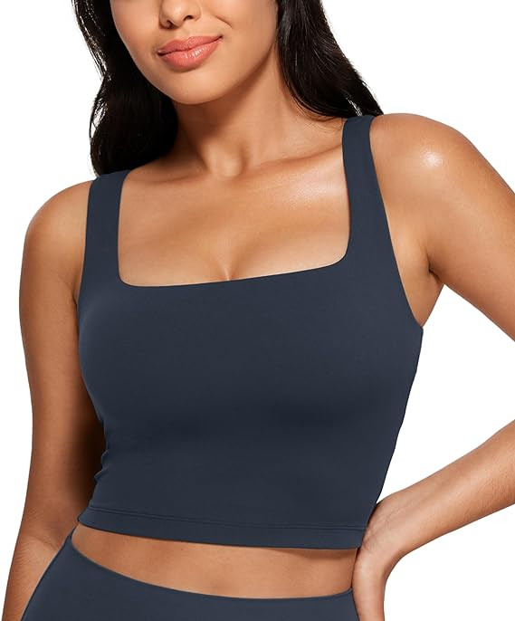 CRZ YOGA Butterluxe Womens Square Neck Longline Sports Bra - Workout Crop Tank Tops Padded Yoga C... | Amazon (US)