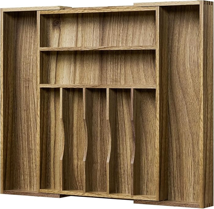 Acacia Wood Kitchen Silverware Drawer Organizer, Expandable Utensil Cutlery Drawer Organizer with... | Amazon (US)