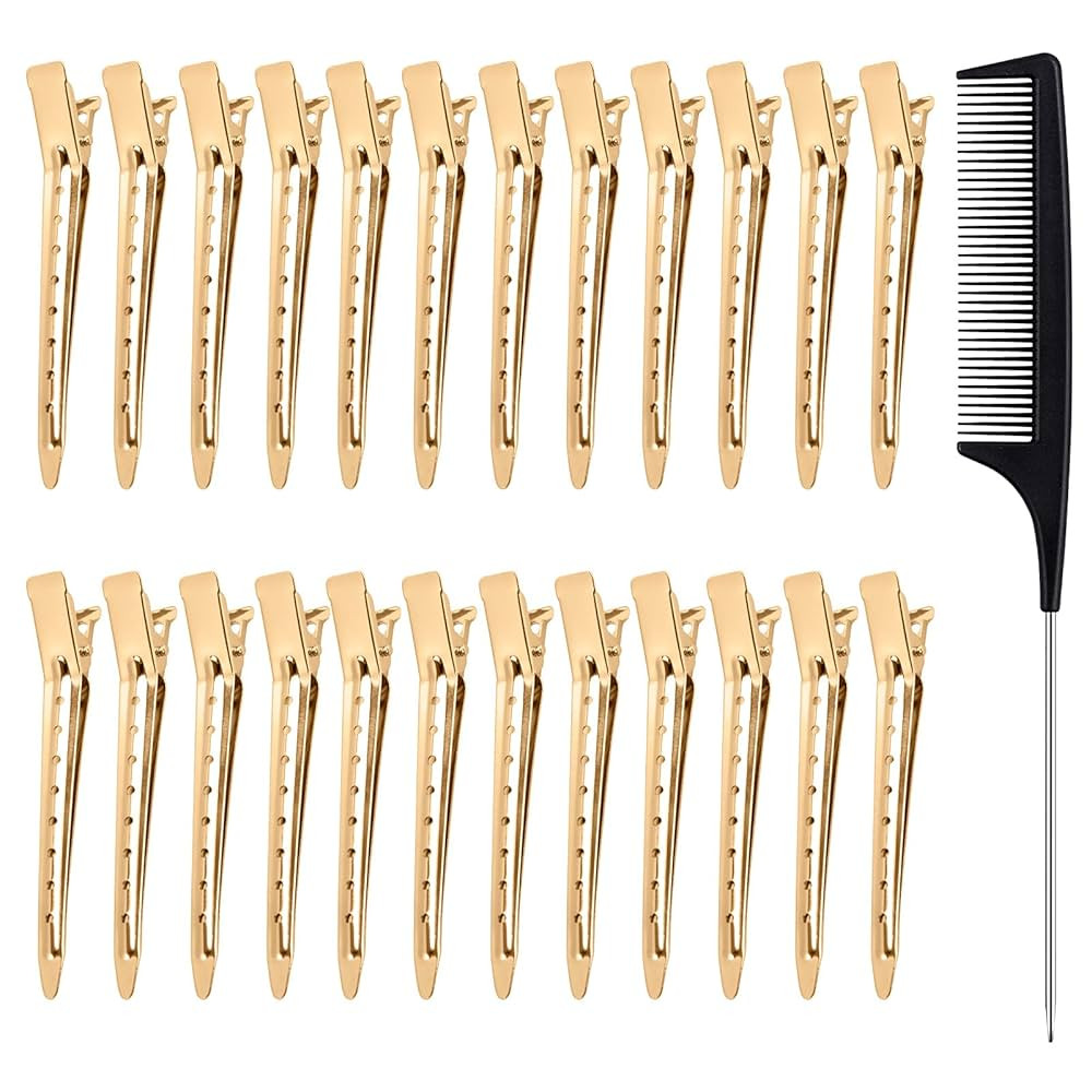 24pcs Hair Sectioning Clips with Styling Comb, 3.5 Inches Duckbill Hair Clips Metal Crocodile Hai... | Amazon (UK)