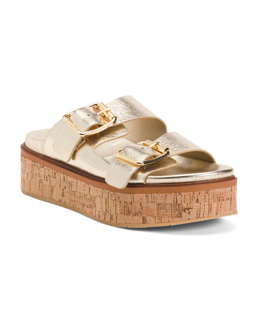 Leather Belinda Buckle Slide On Sandals | TJ Maxx