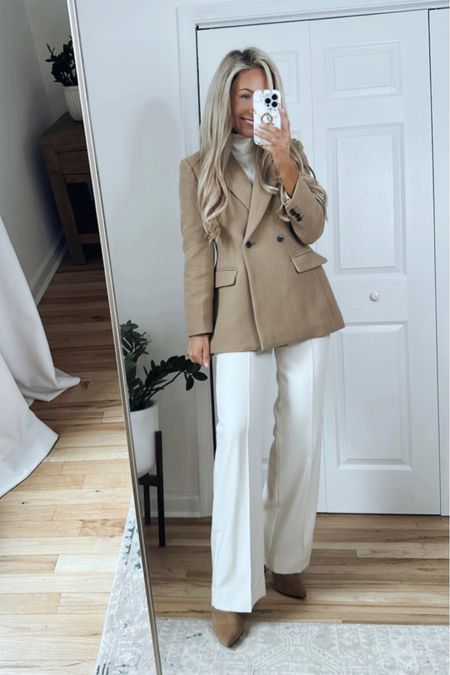 Cold weather work wear

J.Crew blazer, camel blazer, winter white pants, white wide leg pants, suede ankle boots

*blazer, turtleneck, and boots kindly gifted 

#LTKworkwear
