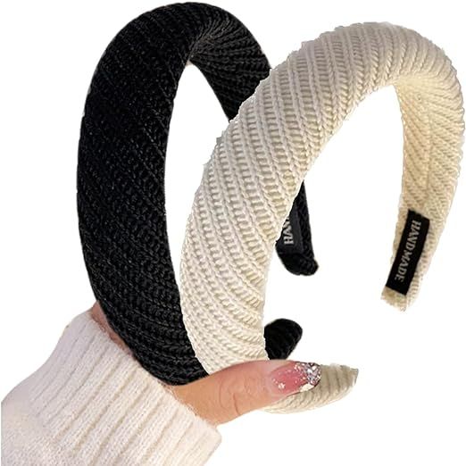 2 Pcs Wide Headbands for Women,Fashion Wool knitted headband Wide Brim Elastic Hair Hoops,Solid C... | Amazon (CA)