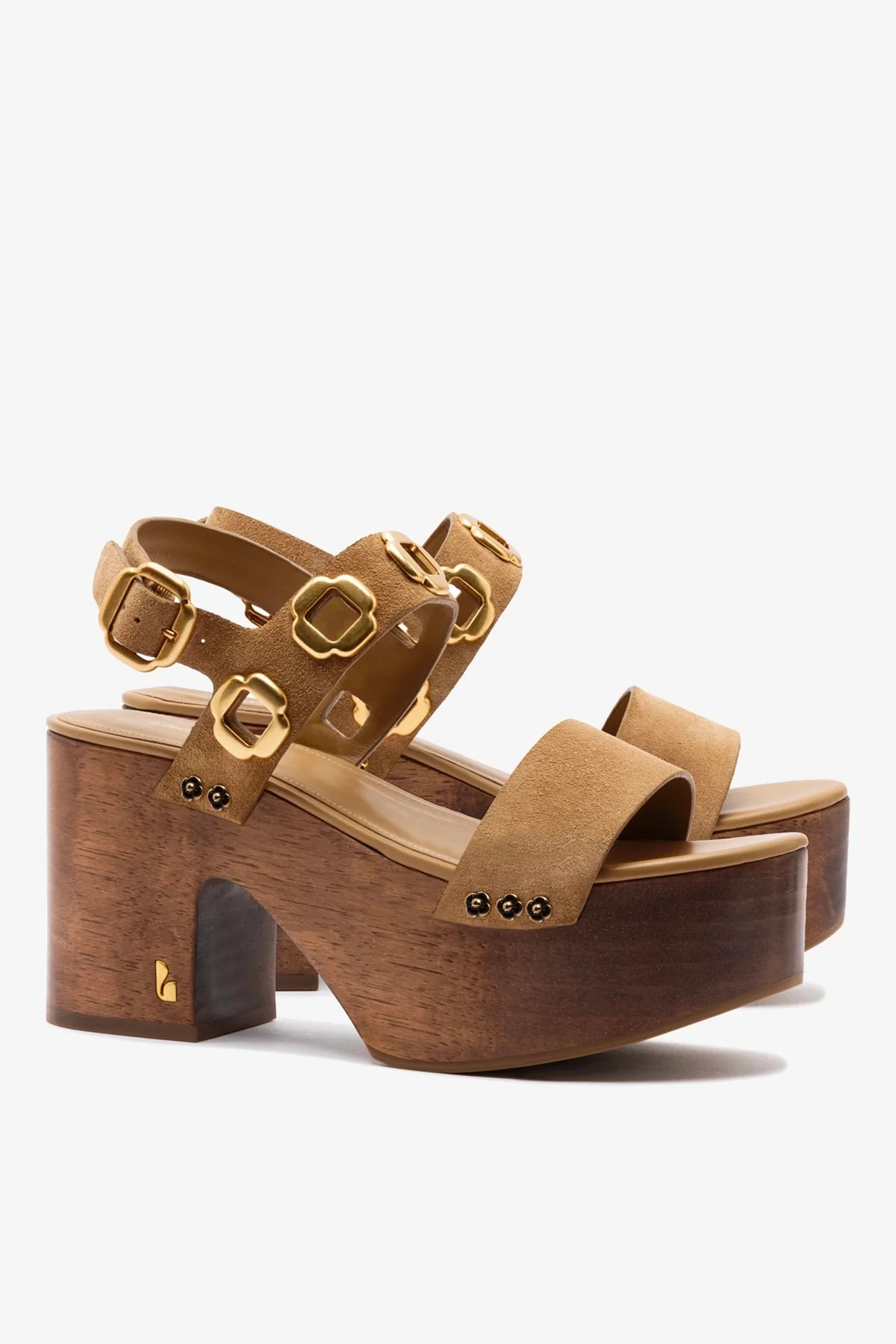 Miso Wooden Platform Sandal In Peanut Suede | Larroude