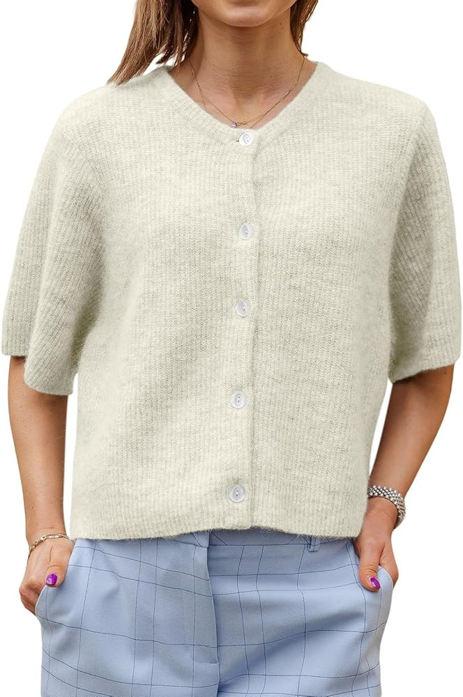 Women Y2K Cardigan Sweater Short Sleeve Button Down Ribbed Knit Crop Top Fall Winter Going Out Sw... | Amazon (US)