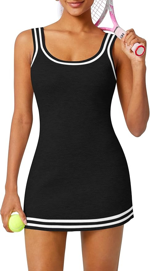 TQD Tennis Dress for Women Athletic Striped Knitted Sweater Tank Mini Active Casual Club Golf Dre... | Amazon (US)