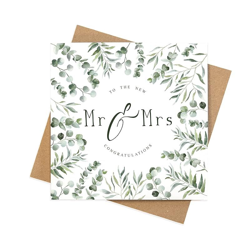 Congratulations wedding card botanical green leaves eucalyptus | square wedding greeting cards | ... | Amazon (UK)