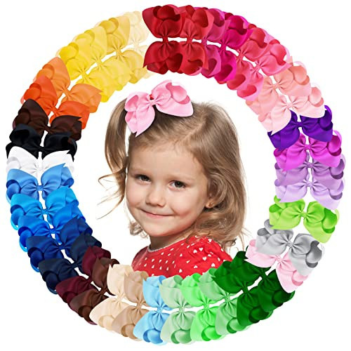 Oaoleer 40Pcs 4.5" Hair Bows Clips Grosgrain Ribbon Bows Hair Alligator Clips Hair Barrettes Hair Accessories for Baby Girls Infants Toddlers Kids Teens Children (4.5 Inch, 40 Colors) | Amazon (US)