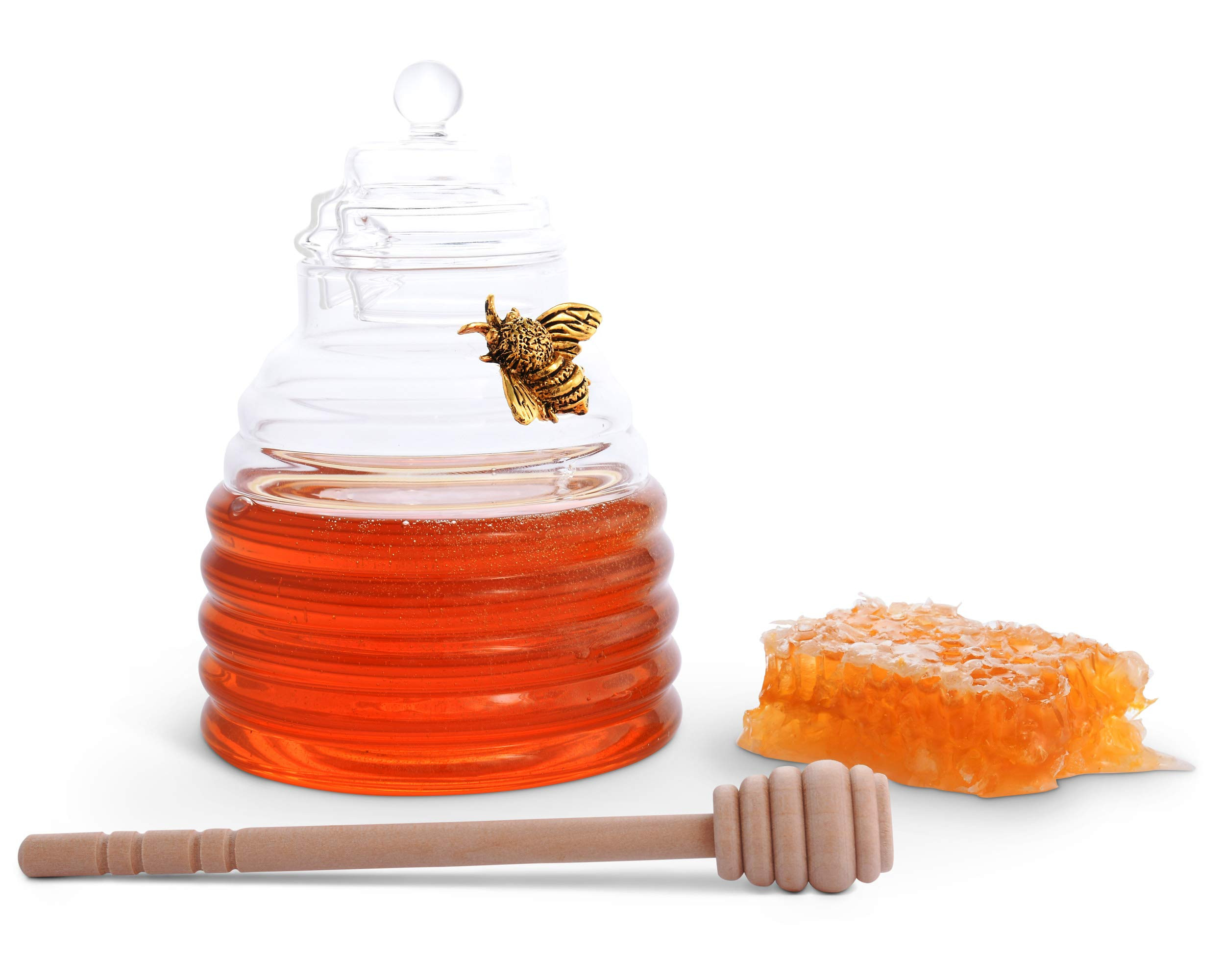 Arthur Court Bee Honey Jar and Dipper Set - Beehive Honey Dispenser for Store Honey and Syrup - W... | Amazon (US)