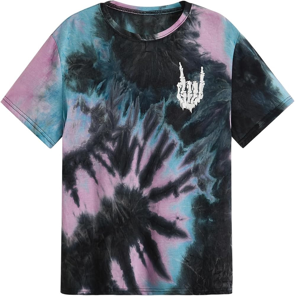 Verdusa Men's Tie Dye Short Sleeve Round Neck Graphic Tee Tops | Amazon (US)