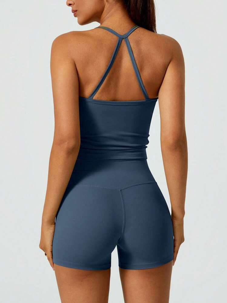 NcmRyu Women's Halter Backless Yoga Sports Suit, Nude Feel Lifting Fitness Set, Spring/Summer | SHEIN