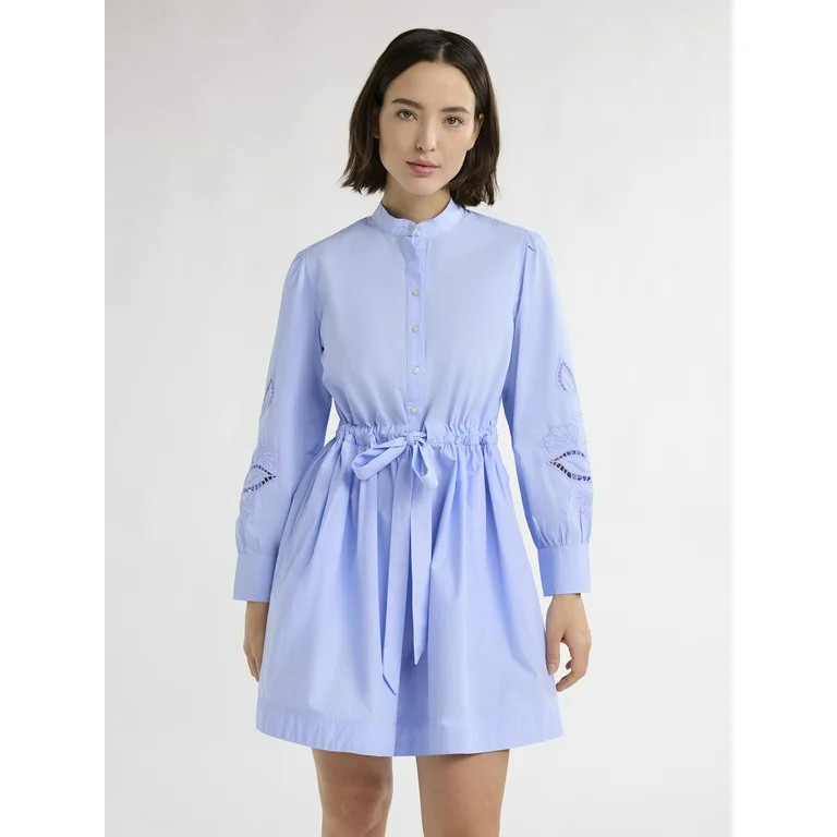 Free Assembly Women’s Cotton Tie Front Mini Dress with Long Sleeves, Sizes XS-XXXL | Walmart (US)