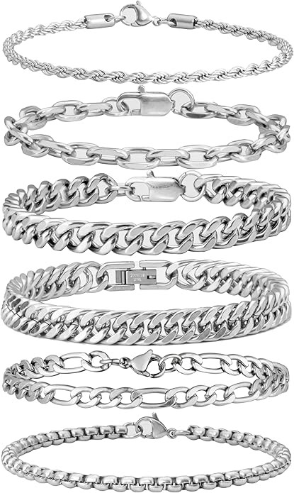 XIANNVXI 6 Pcs Stainless Steel Bracelets for Men Women Cuban Link Bracelet Rope Paperclip Chain B... | Amazon (US)