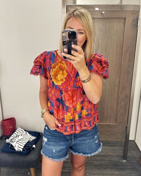 Also love this top with denim shorts. Size down in the top, I sized up in the shorts  

#LTKsalealert #LTKxNSale