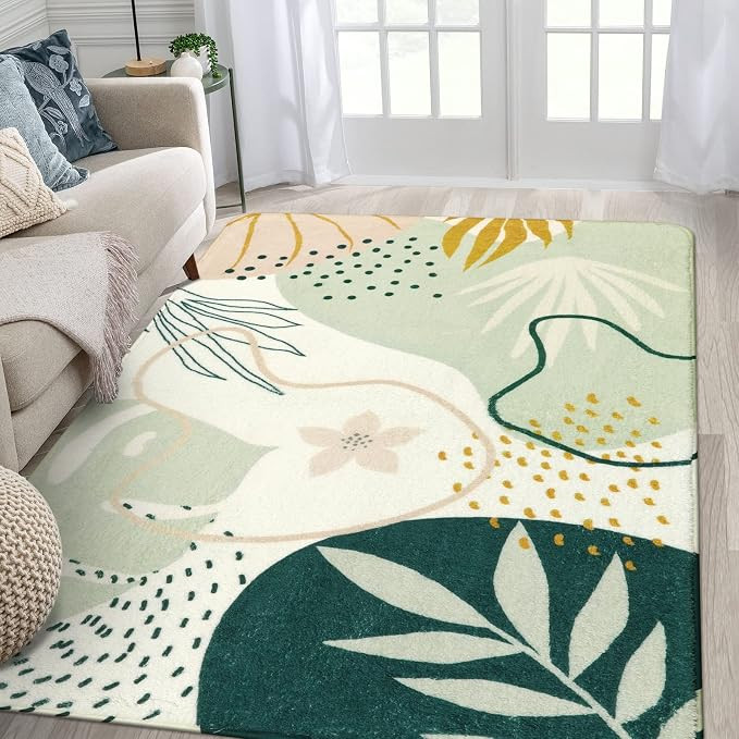Lahome Green Botanical Print Washable Rugs - 5x7 Area Rugs for Living Room Boho Throw Large Bedro... | Amazon (US)