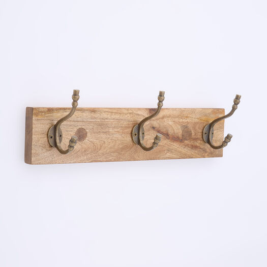 Brown & Bronze Tone Wooden Wall Hooks 10x45cm | TK Maxx