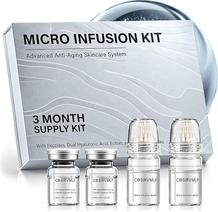 Micro Infusion System for Face, 0.25mm Cosmetic Surface Tip Serum Applicator Kit with Peptide & Hyaluronic Acid, Hydrating Glow Care Set for Smooth-Looking Skin, 3 Month Supply | Amazon (US)