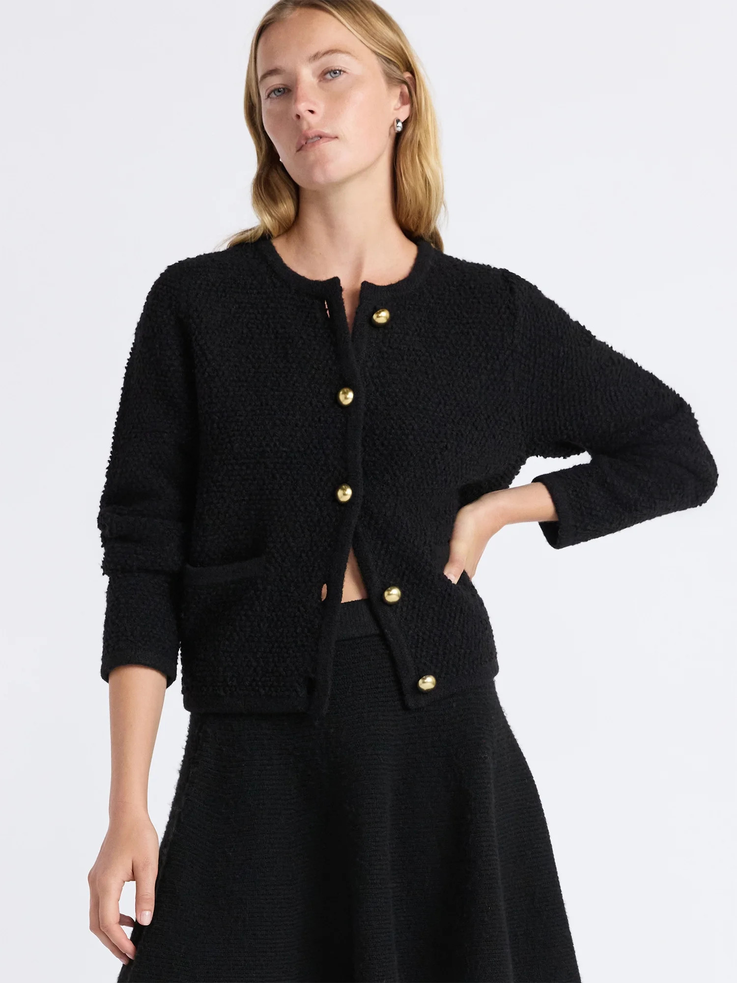 Free Assembly Women's Nubby Cardigan with Welt Pockets, Midweight, Sizes XS-XXL | Walmart (US)