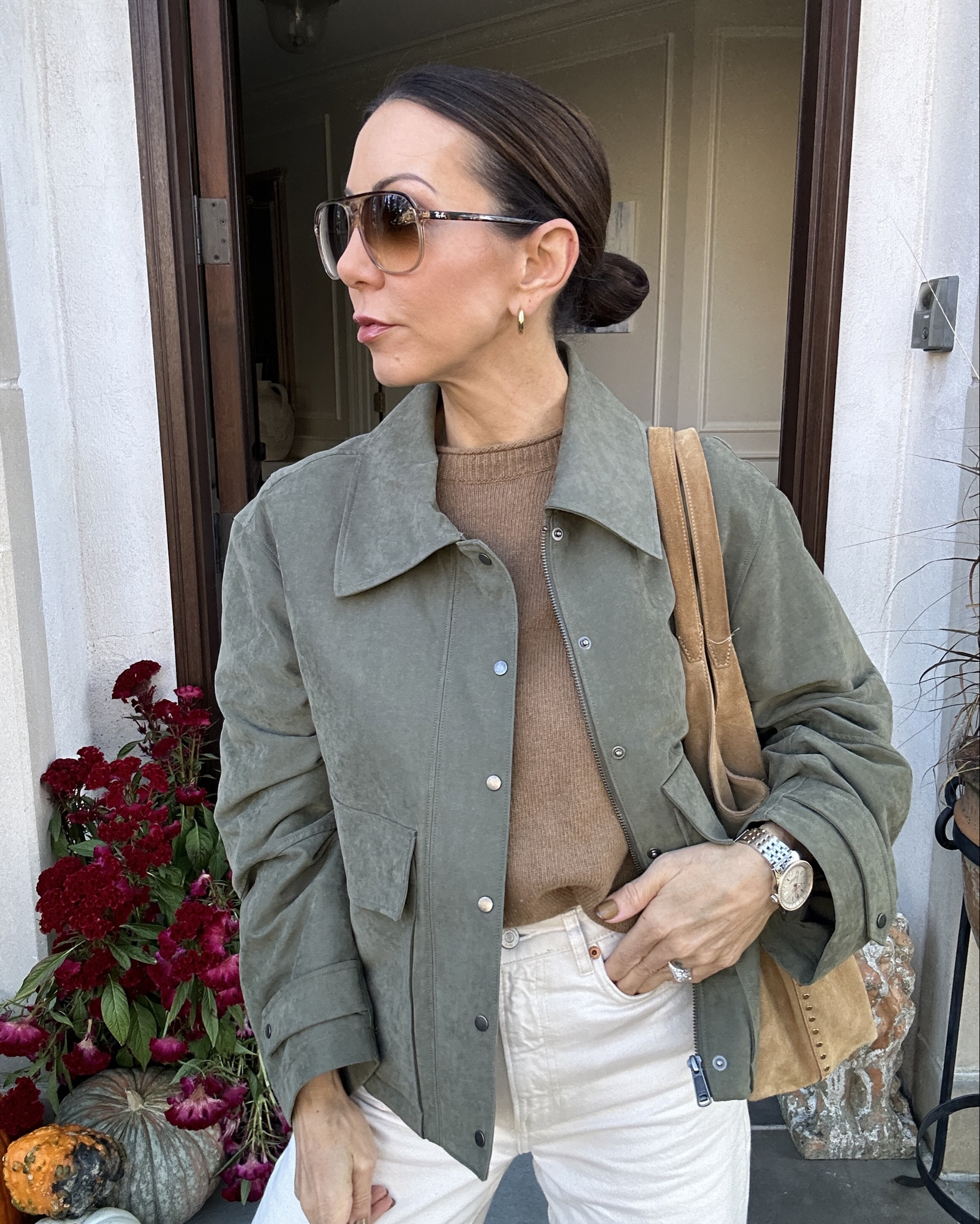 Casual Sunday look with the cutest faux suede jacket … on sale now for 50% off 