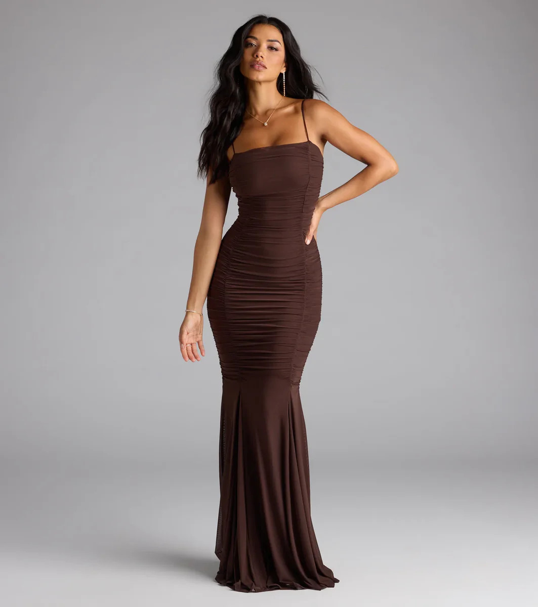 Juliana Ruche Mermaid Mesh Formal Dress | Windsor Stores