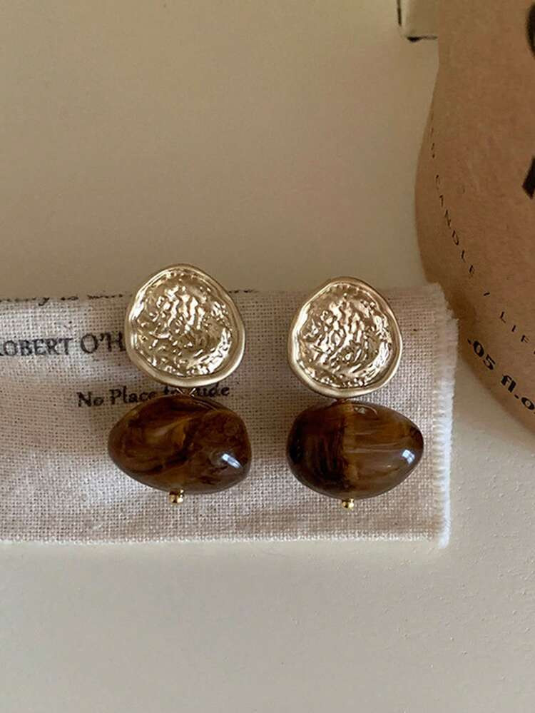 1 Pair Elegant Vintage Asymmetrical Geometric Resin Pendant Earrings, Fashionable Design Suitable... | SHEIN