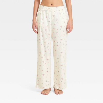 Women's Lace Trim Flannel Pajama Pants - Wild Fable™ Cream Floral L | Target