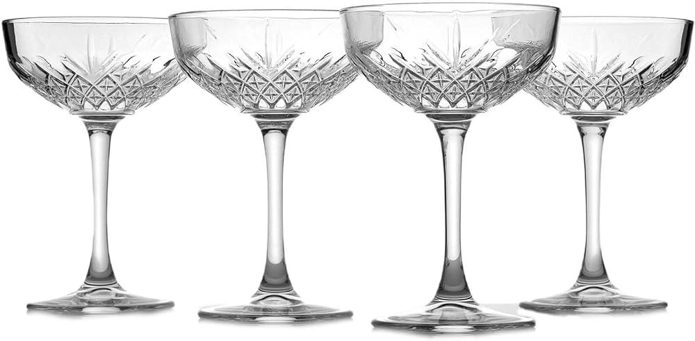 Pasabahce Coupe Cocktail Glasses Set Of 4 - Exclusive Martini, Margarita Glasses - Timeless Champagne Coupe Glasses - Crystal Design - 8.6 oz Long Stem Glassware | Amazon (US)