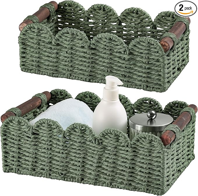 Storage Basket Wicker Baskets for Organizing Toilet Paper Storage Basket for Toilet Tank Top,Gree... | Amazon (US)