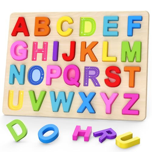 Zeoddler Alphabet Puzzles, Wooden Puzzles for Toddlers, ABC Shape Puzzles for Kids, Preschool Learning Activities, Gift for Girls Boys | Amazon (US)