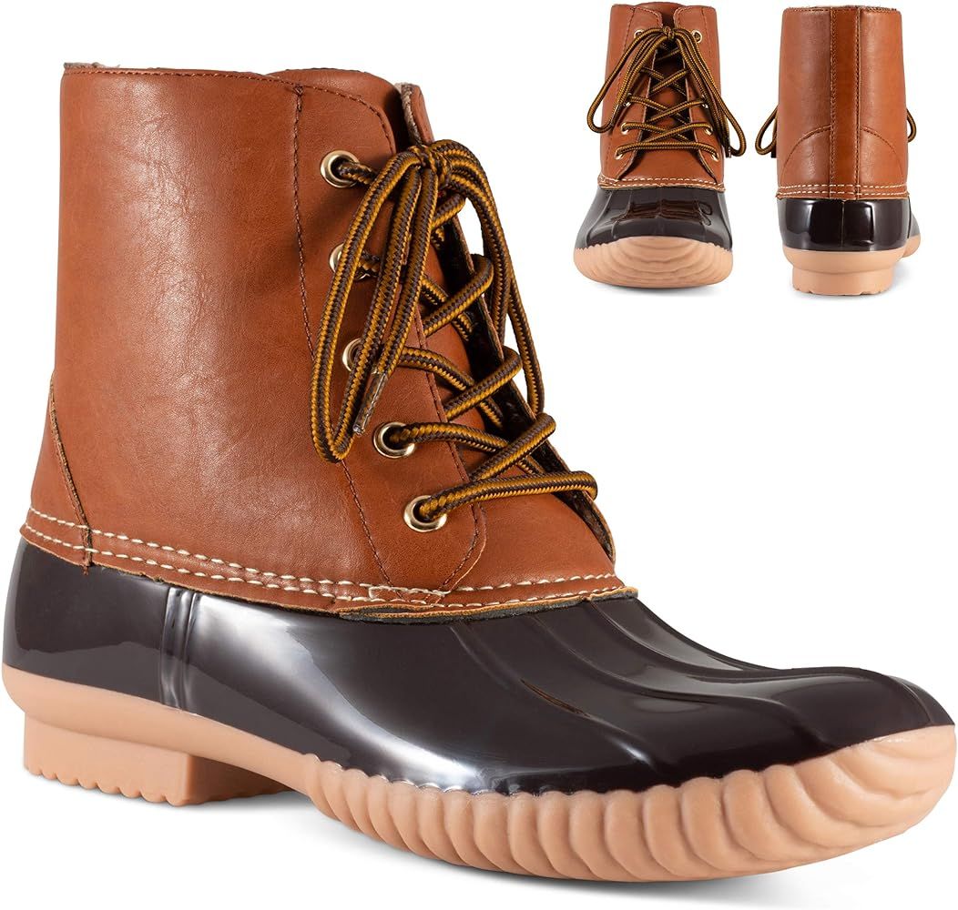 Twisted Shoes Becca Womens Rain Boots, Waterproof Wide Calf, Rubber Lace Up Duck Boot | Amazon (US)