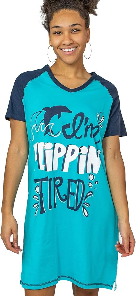 Lazy One Women's Novelty Nightshirt \u2013 Funny Cotton Nightgown, Cute V-neck Sleep Shirts, Wome... | Amazon (US)