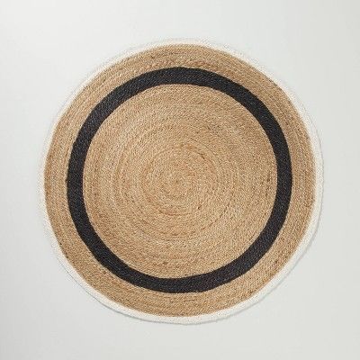 Round 5&#39; Bold Stripe Braided Jute Area Rug Black/Tan/Cream - Hearth &#38; Hand&#8482; with Ma... | Target