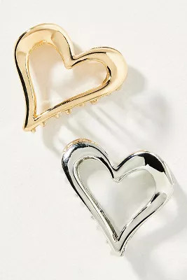Metal Heart Hair Claw Clips, Set of 2 | Anthropologie (US)