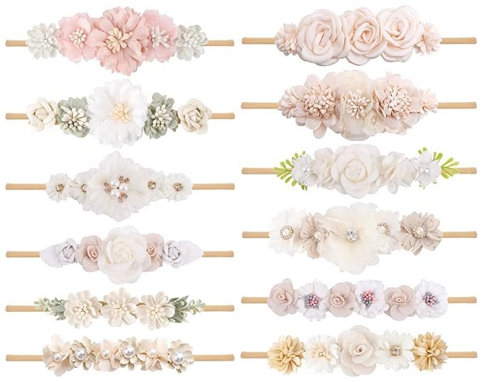 Toptim Baby Floral with Nylon Headbands for Newborn Girls Shower Photo (C-12 Pack) | Amazon (US)