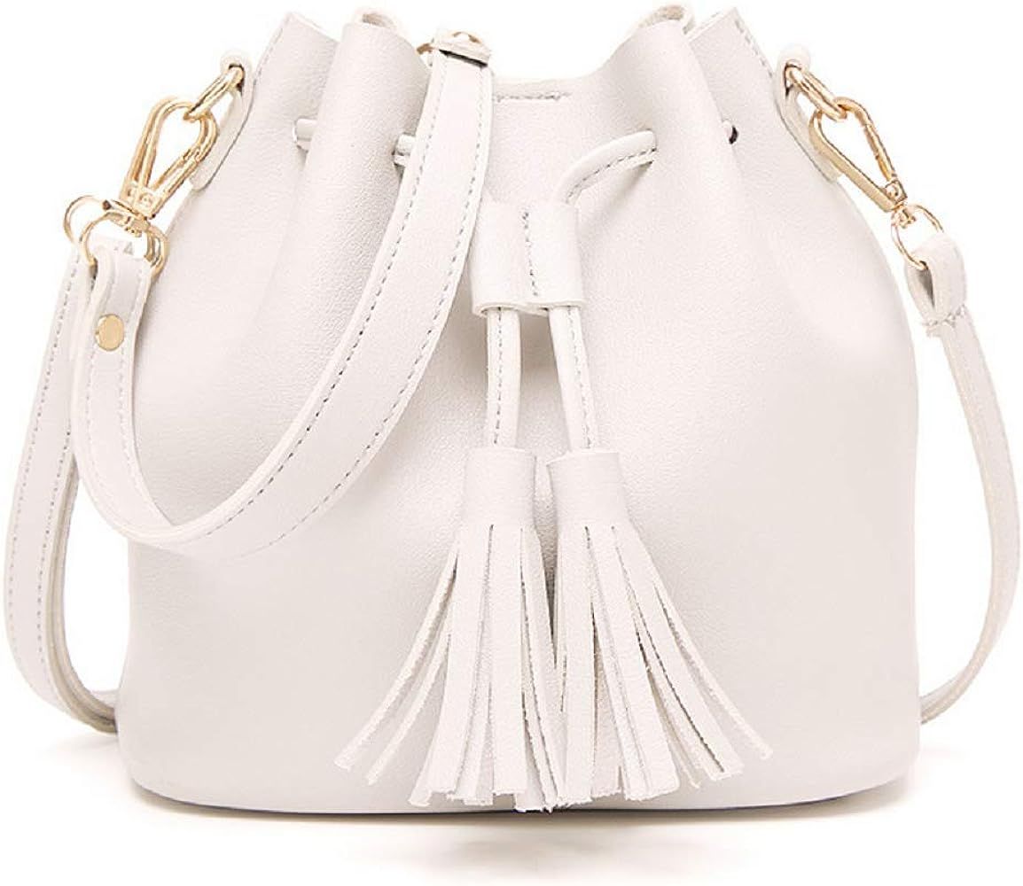 Dolce Na Womens Mini Bucket Bag Leather Drawstring Purse Tassel Crossbody Shoulder Bag | Amazon (US)