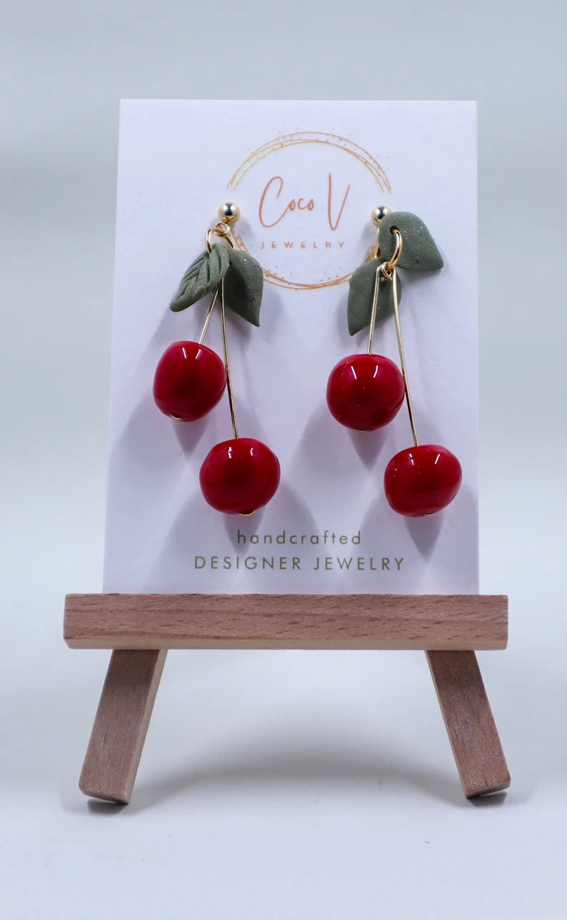 Handmade Cherry Polymer Clay Earrings Hypoallergenic Dangle Red Fruit Unique Gifts Lightweight Go... | Etsy (US)