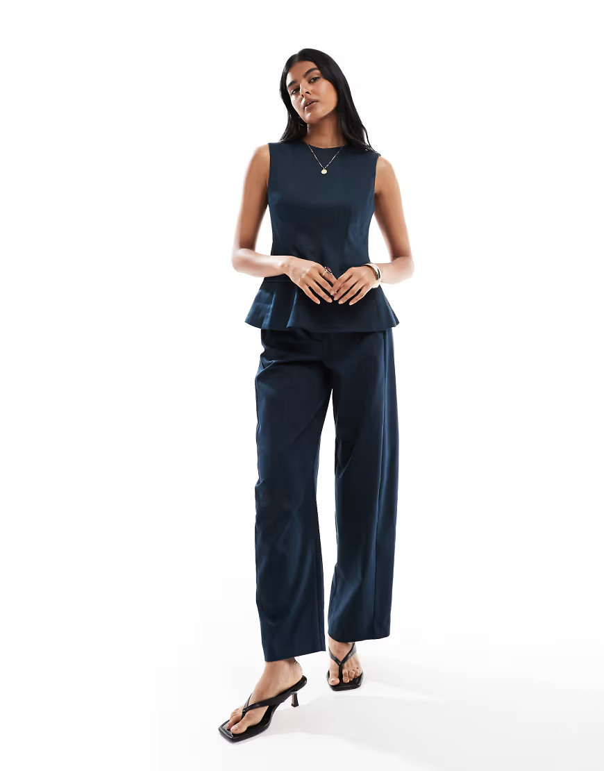 ASOS DESIGN tailored barrel leg trousers co-ord in navy | ASOS (Global)