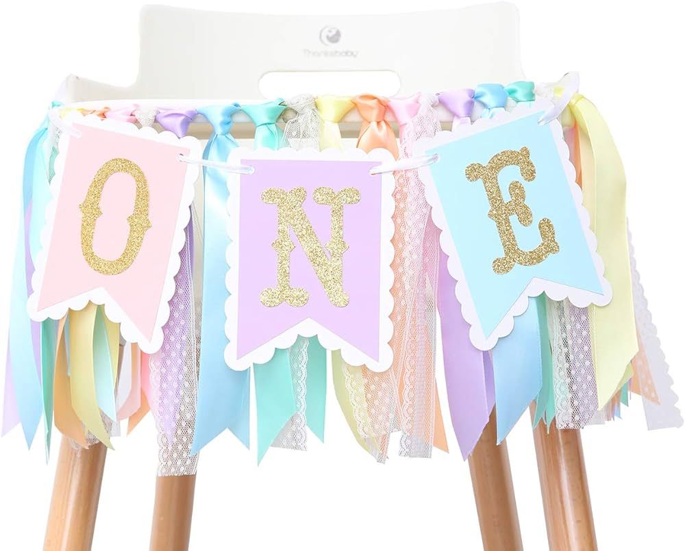 Rainbow High Chair Banner for 1st Birthday - Baby Girl Rainbow Smash Cake for Photo Props, First ... | Amazon (US)